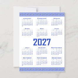 Convite Calendário 2027, Fretwork Grego, Azul Grego sobre