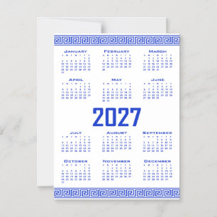 Convite Calendário 2027, Fretwork Grego, Azul Grego sobre