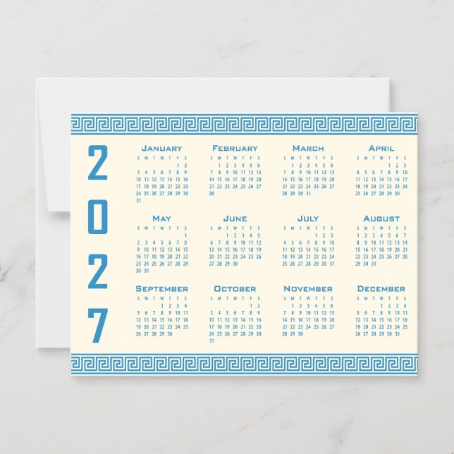 Convite Calendário 2027, Fretwork Grego, Azul no Cosmic La (Frente)