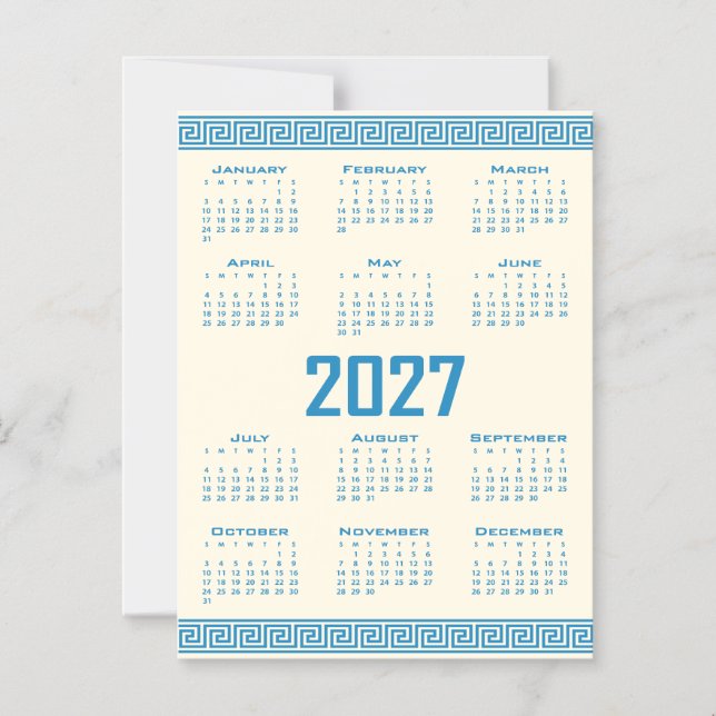 Convite Calendário 2027, Fretwork Grego, Azul no Cosmic La (Frente)