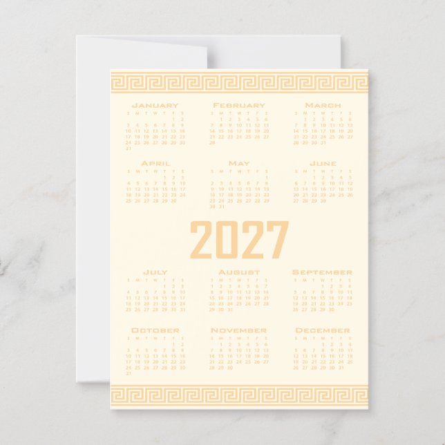 Convite Calendário 2027, Fretwork Grego, Bege em Cosmic La (Frente)