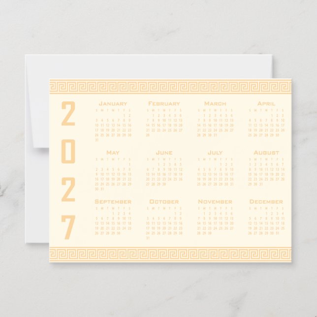 Convite Calendário 2027, Fretwork Grego, Bege em Cosmic La (Frente)