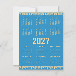 Convite Calendário 2027, Fretwork Grego, Bege no Azul Cosm