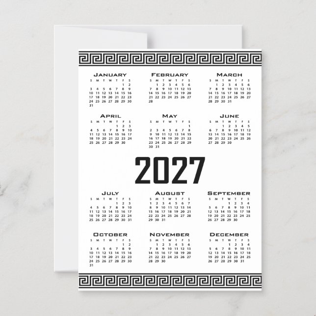 Convite Calendário 2027, Fretwork Grego, Preto no Branco (Frente)