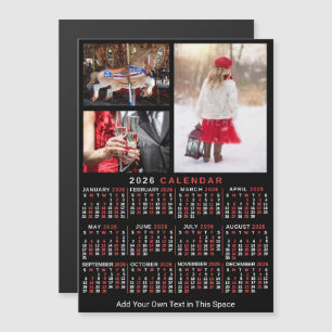 Convite Calendário Anual 2026 Preto Vermelho Foto Personal