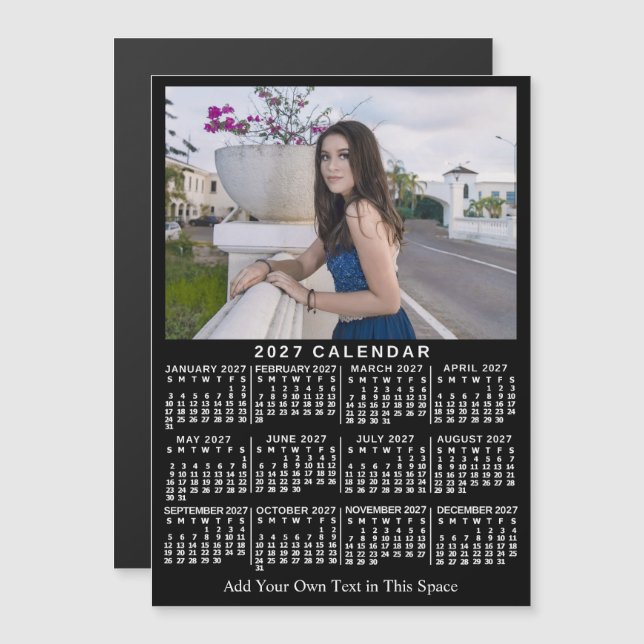 Convite Calendário Anual 2027 Clássico Preto com Foto Pers (Frente/Verso)
