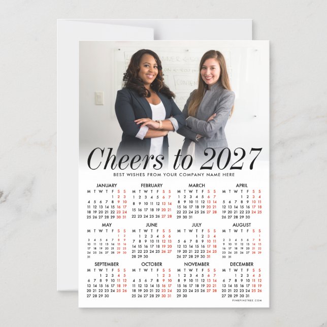 Convite Calendário Branco de Foto Personalizada 2027 com C (Frente)