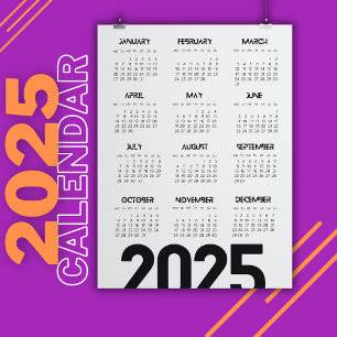 Convite Calendário de 2025 Anos Branco Elegante