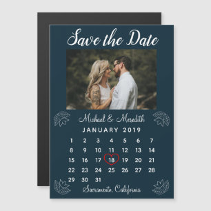 Convite Calendário de Casamento Azul do marinho Foto para 