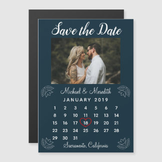 Convite Calendário de Casamento Azul do marinho Foto para