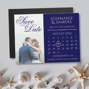 Convite Calendário de Casamento Azul do marinho Foto para 