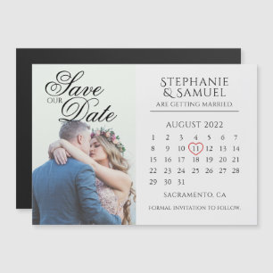 Convite Calendário de Casamento Branco Elegante Foto Save 