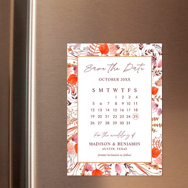Convite Calendário de Casamento com Foto de Flores Silvest (Criador carregado)