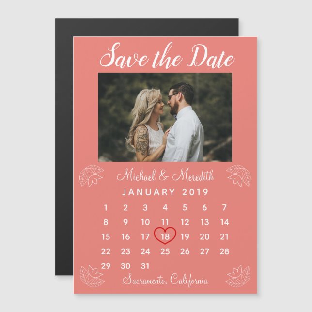 Convite Calendário de Casamento Cor-de-Rosa Bons - Salvar  (Frente/Verso)