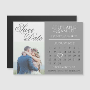 Convite Calendário de Casamento de Cinzas Elegante - Salva
