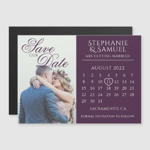 Convite Calendário de Casamento Roxo Elegante Salve a Data
