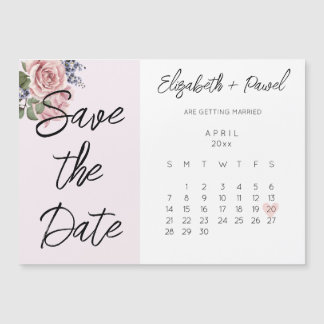 Convite Calendário de imã salve a data com Flores Rosa