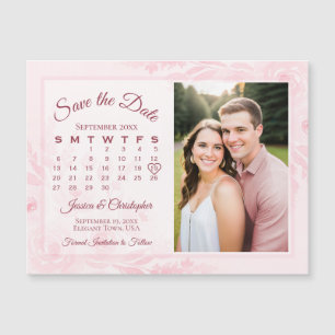 Convite Calendário de Peônias Rosa e Ímã de Foto para Lemb