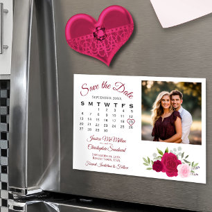 Convite Calendário de Rosas Magenta e Rosa Foto Save the D