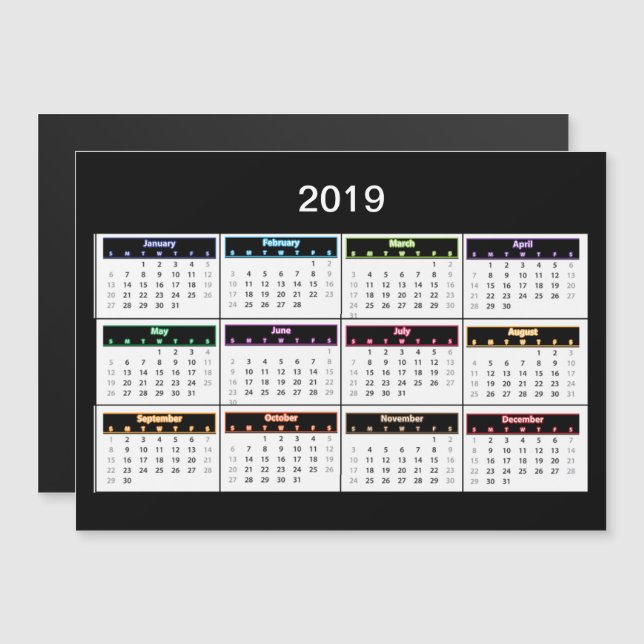 Convite Calendário do Miniímã Preto 2019 (Frente/Verso)
