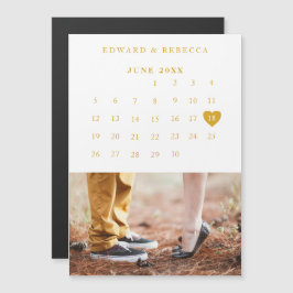 Convite Calendário Elegante Dourado Foto Casamento Salve a
