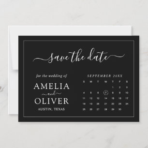 Convite Calendário Ímã Preto Minimalista Salve a Data