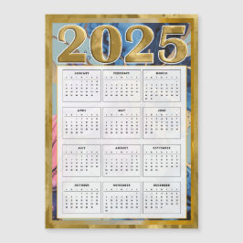 Convite Calendário Magnético 2025 Para Dourado Azul Cor-De