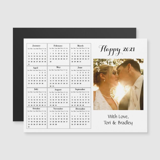 Convite Calendário Mini Branco Foto Casamento 2021 (Frente/Verso)