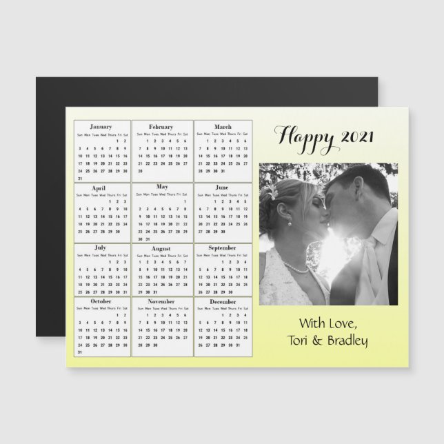 Convite Calendário Mini Gradiente Amarelo de Fotografia de (Frente/Verso)