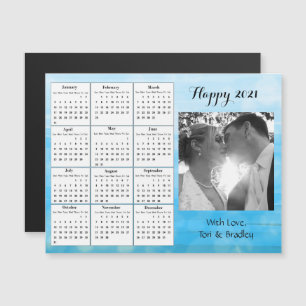Convite Calendário Mini Gradiente Azul de Foto de Casament