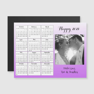 Convite Calendário Mini Gradiente Roxo de Fotos de Casamen