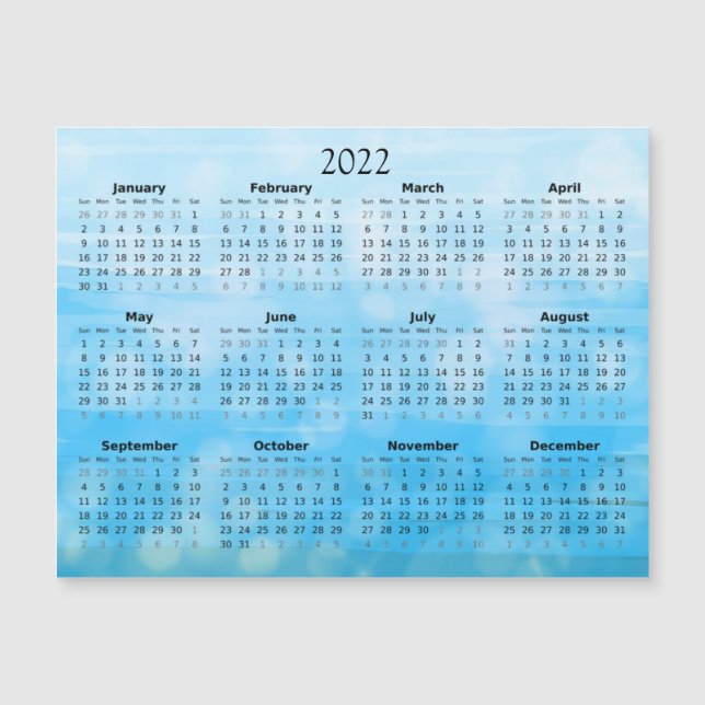Convite Calendário Miniatura Magnético Azul Ombre 2022 (Frente)