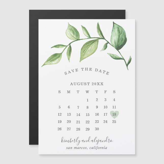 Convite Calendário Rustic Greenery Salve a Data (Frente/Verso)