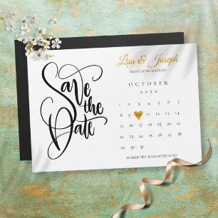 Convite Calendário Salve a Data Dourado Coração Amor