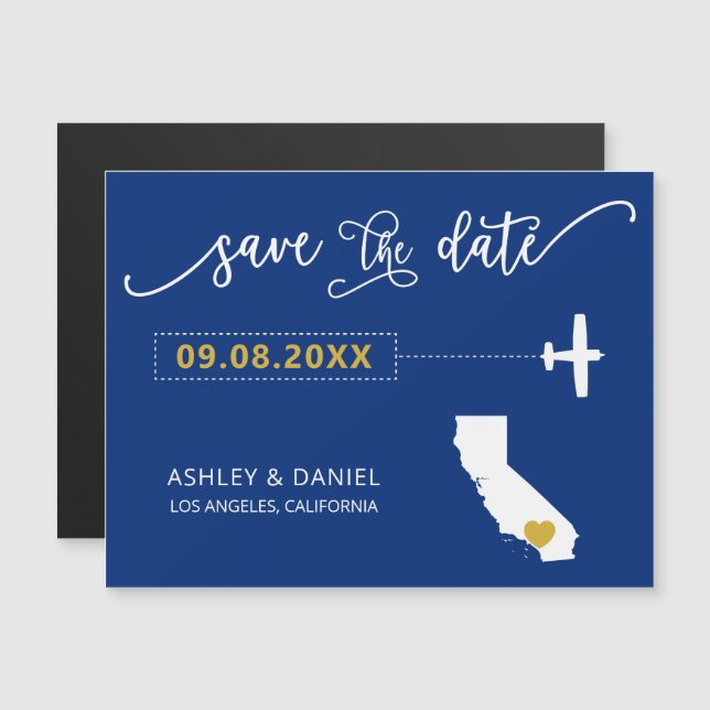 Convite California Wedding Save the Date Card, Map (Frente/Verso)