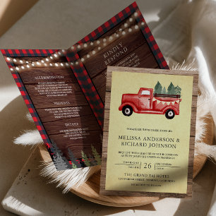 Convite Caminhão de Natal Vermelho Vintage Código QR de Ma