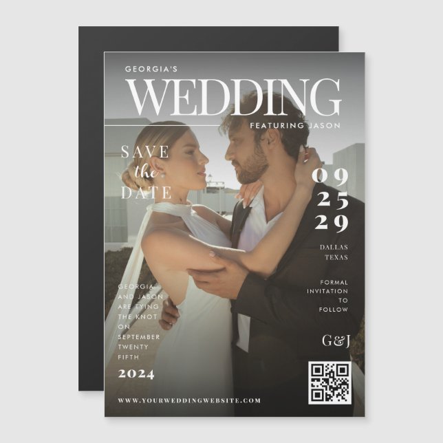 Convite Capa de Revista Engraçada Foto Escura Casamento Ún (Frente/Verso)
