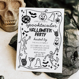 Convite Caprichoso de Halloween Desenhado à Mão