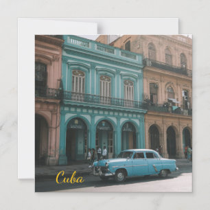 Convite Carro Clássico Turquesa Vintage Havana Velha Cuba