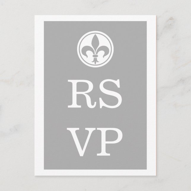 Convite Cartão postal Chic Fleur De Lis RSVP, Cinza (Frente)