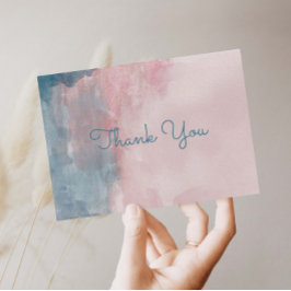 Convite Cartão postal com obrigado de Aquarela Azul e Rosa