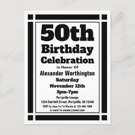 Convite Cartão postal de 50.º Aniversário Geométrico Negro