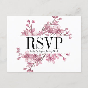 Convite Cartão postal de Casamento Floral de Cereja Rosa B