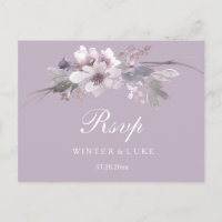 Cartão postal de Casamento Floral de Inverno Roxo 