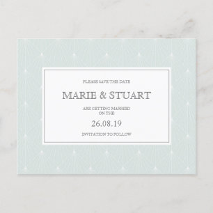 Convite Cartão postal de casamento Pastel Green Deco para