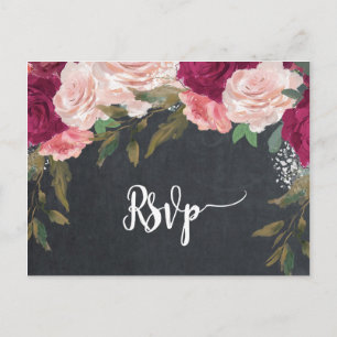 Convite cartão postal de casamento rsvp floral burgundy