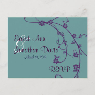 Convite Cartão postal de casamento RSVP Roxo e Teal