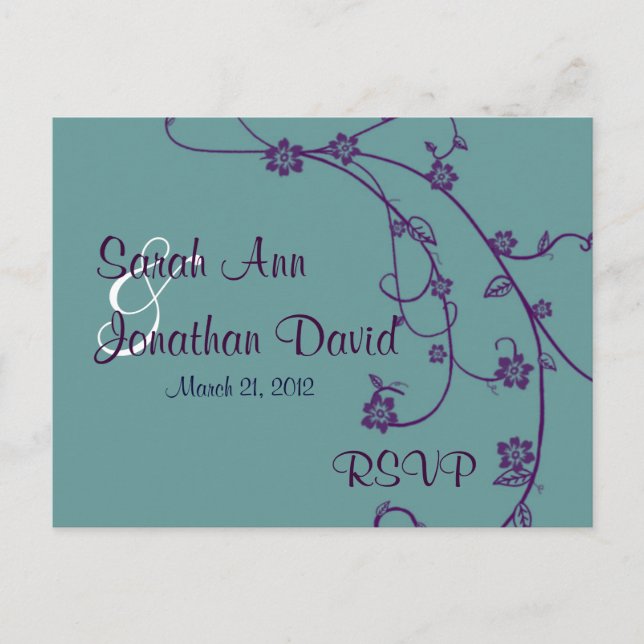 Convite Cartão postal de casamento RSVP Roxo e Teal (Frente)