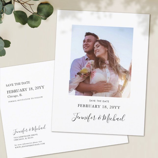 Convite Cartão postal de data de casamento com design mini (Criador carregado)