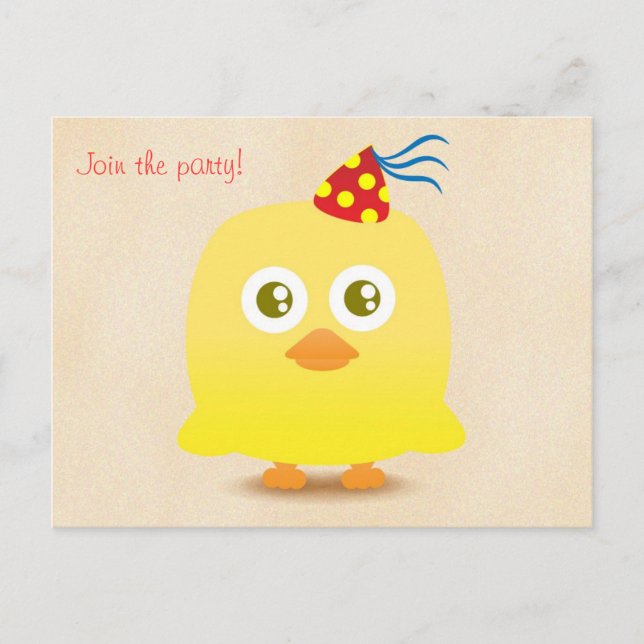 Convite Cartão postal de frango fofo com chapéu de festa (Frente)